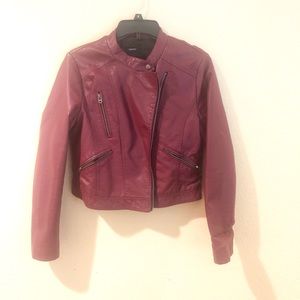 Burgundy faux leather motorcycle jacket